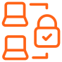 Icon with computers and lock representing full featured and fully managed