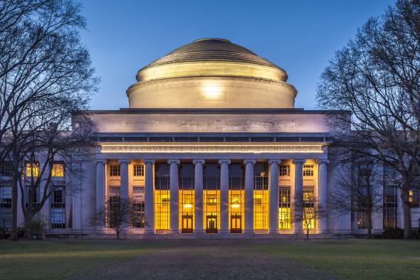 MIT's iconic Great Dome illuminated at dusk