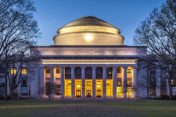 MIT's iconic Great Dome illuminated at dusk