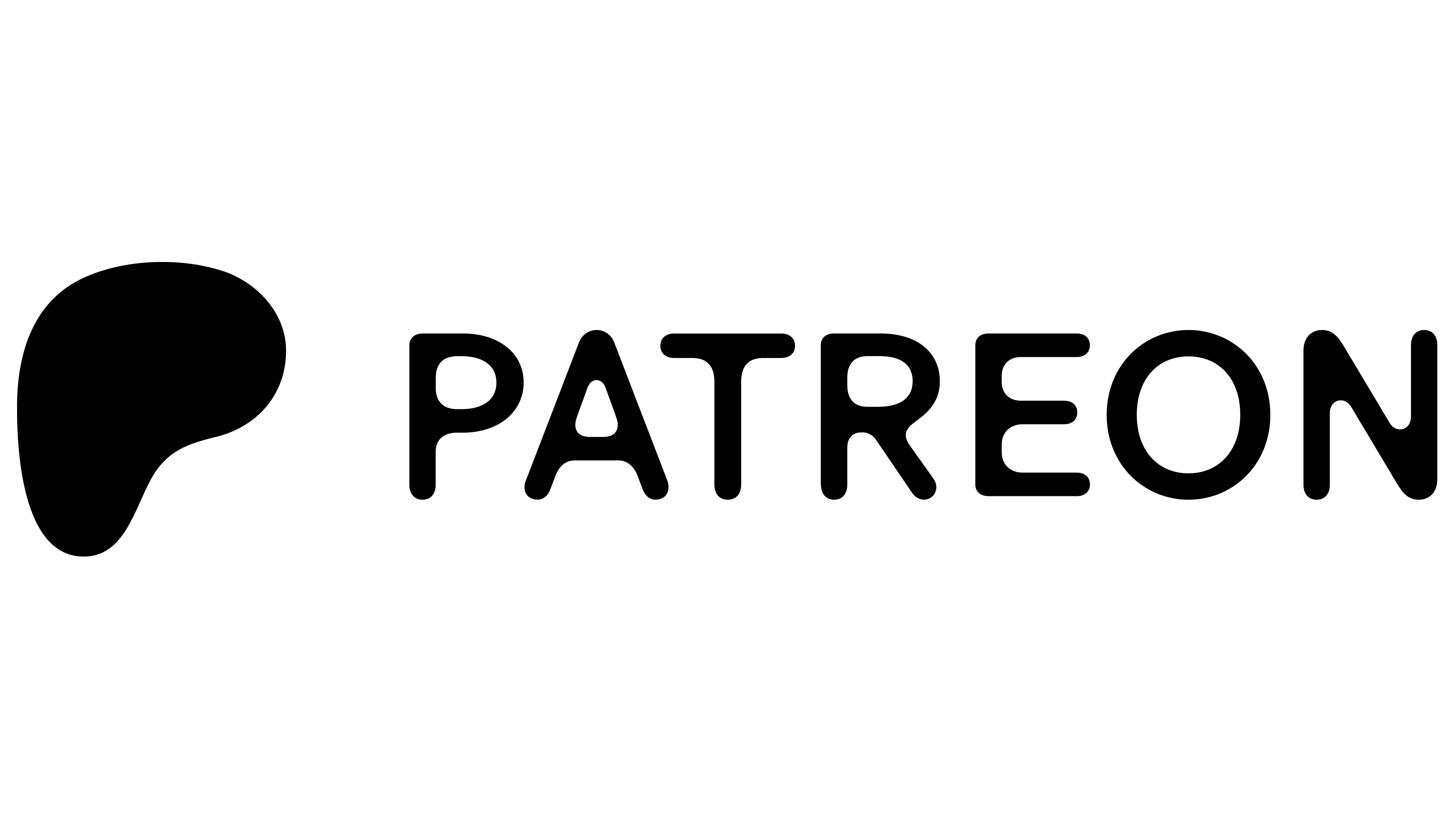 Patreon logo with a black abstract shape on the left and the word PATREON in bold, black capital letters on a light gray background.