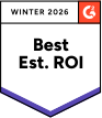 G2 award badge labeled ‘Best Estimated ROI – Winter 2026’ with a purple-accented bottom edge