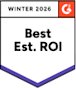 G2 award badge labeled ‘Best Estimated ROI – Winter 2026’ with a purple-accented bottom edge