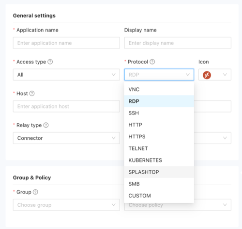 SSW general settings with the Protocol drop down.