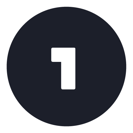 A bold white number one is centered inside a solid black circle on a light gray background.