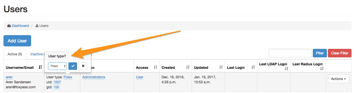 Search by user type screenshot