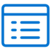 A blue icon of a web browser window with three horizontal lines, representing a menu or list, on a light gray background.