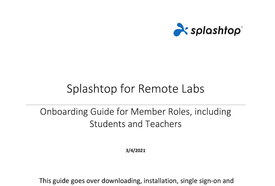 Remote Lab Student Splashtop for Remote Labs Student Onboarding Guide SSO