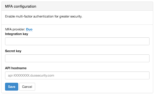 A screenshot of the MFA configuration tab