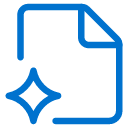 A blue outline of a document with a sparkle icon at the bottom left corner, symbolizing a new or clean file.