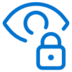 Blue icon of an eye with a padlock in front, symbolizing privacy, restricted access, or protected visibility.