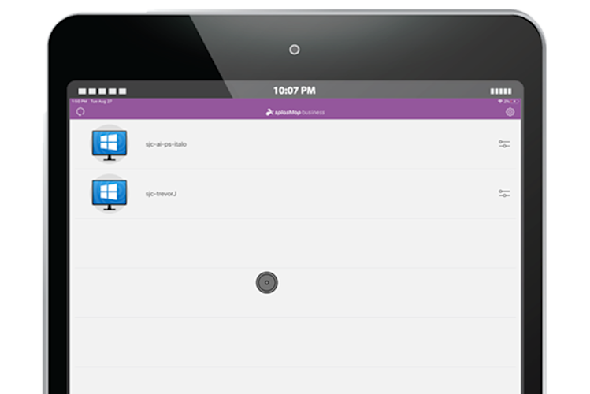 The Splashtop Business App on an iPad showing a list of computers available to remotely access