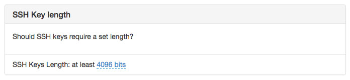 SSH Key length feature screenshot