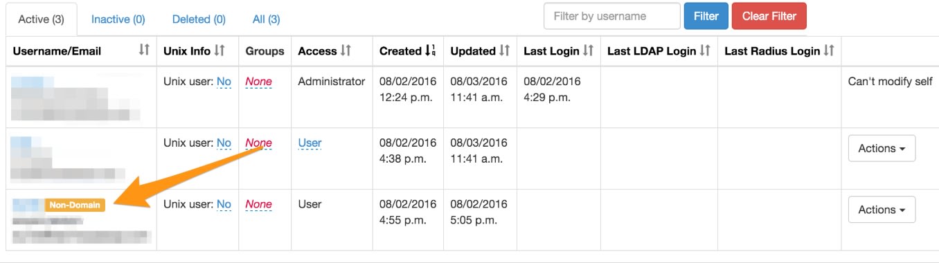 A screenshot highlighting non-domain users