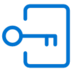 Blue outline of a key entering a rectangular keyhole, symbolizing access, security, or login, on a light gray background.