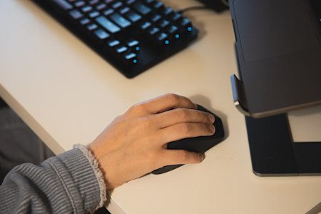 A person working at their workstation.