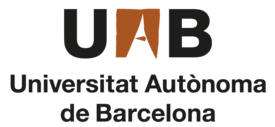 Logo of the Universitat Autònoma de Barcelona, with the initials UAB in bold black letters and the middle letter A stylized in brown. The university name appears below in Catalan.