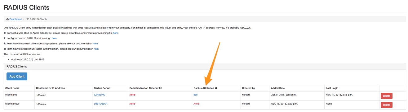 RADIUS Attributes & VLAN screenshot