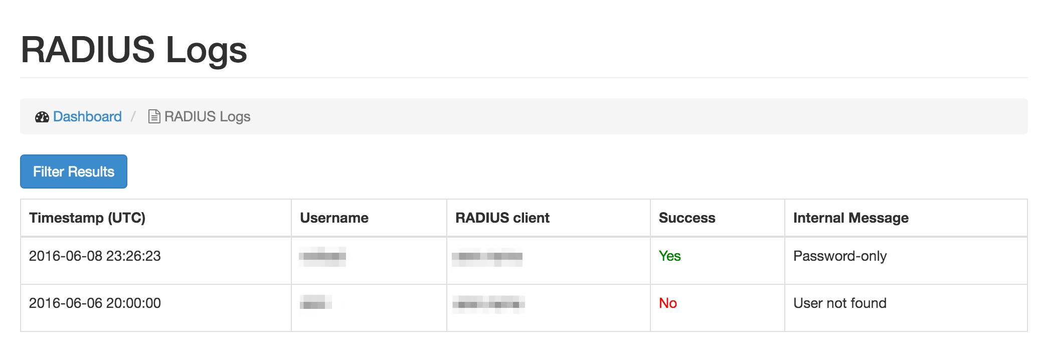 Radius logs screenshot