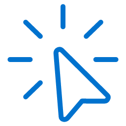 A blue computer cursor icon with several lines radiating outward, suggesting clicking or selection action, on a light gray background.