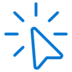 A blue computer cursor icon with several lines radiating outward, suggesting clicking or selection action, on a light gray background.