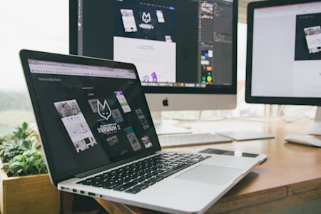 Mac computers in an office.