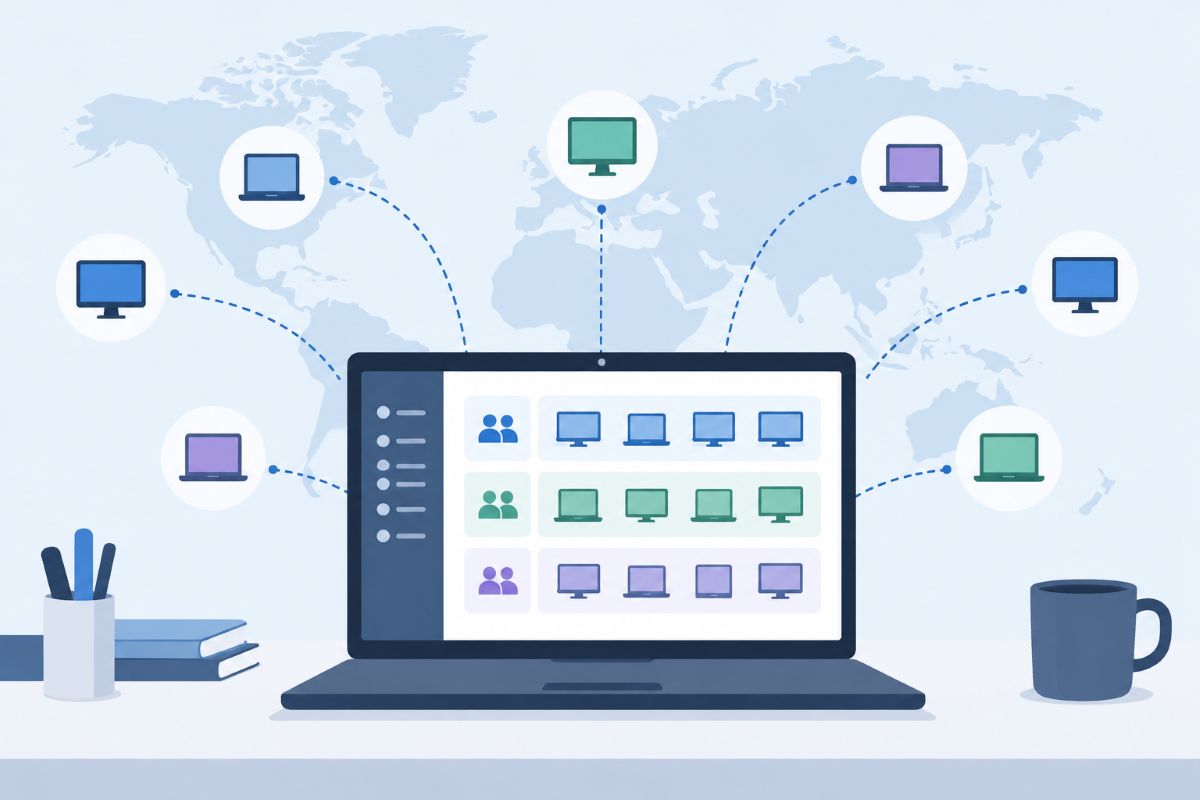A computer managing a large, distributed remote access fleet through a single console.