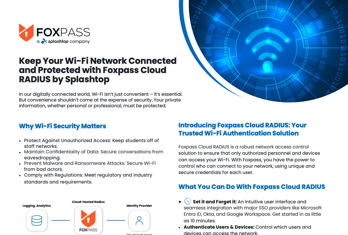 Foxpass brochure about the importance of WiFi security and how Foxpass can help you protect your data.