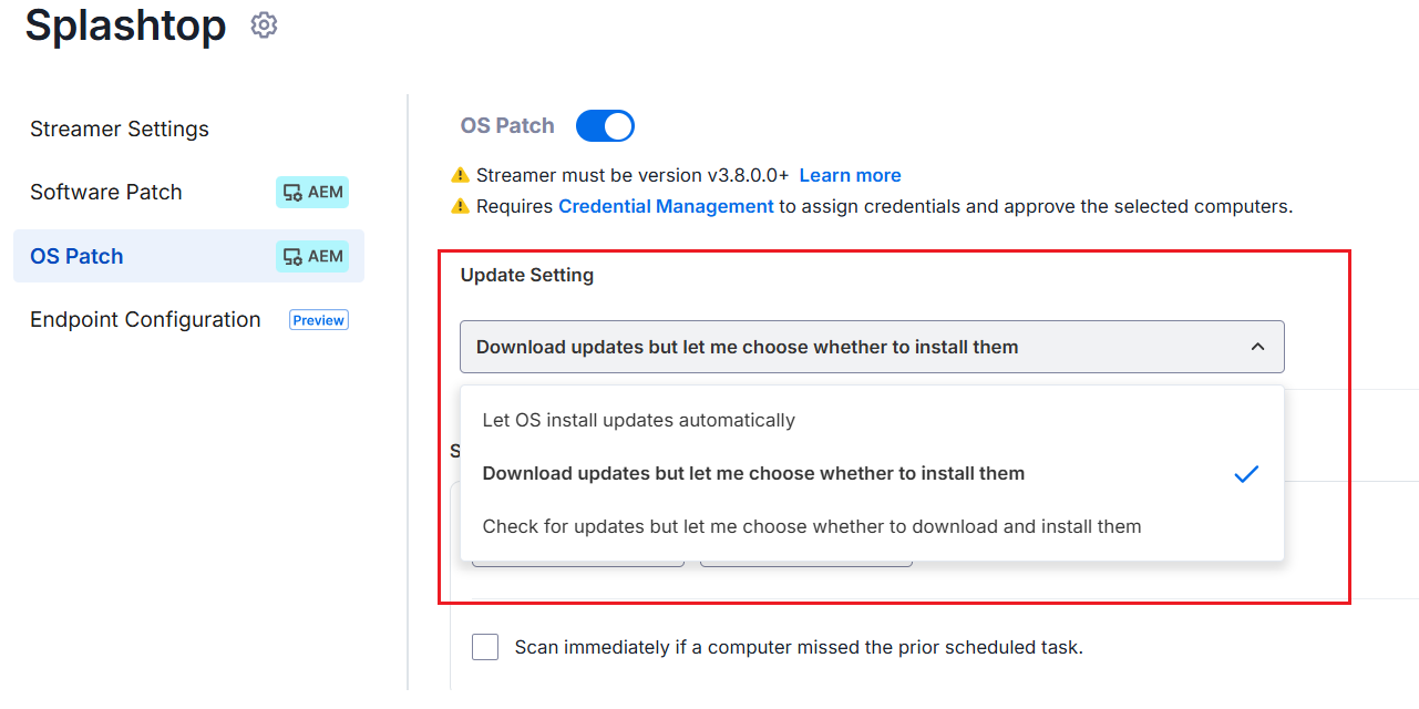 Updating OS Patch settings in Splashtop AEM