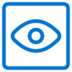 A blue outline of an eye inside a blue square border on a light gray background, resembling an icon for visibility or view.