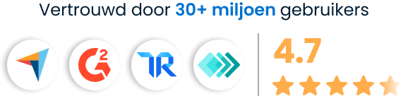 Vertrouwd door 30+ miljoen gebruikers, beoordeeld met 4.7 uit 5 sterren op Capterra, G2, TrustRadius en GetApp