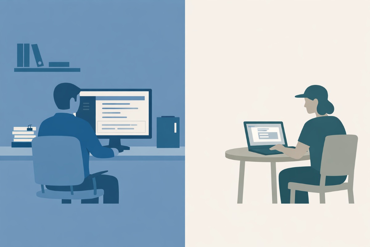 An IT administrator and a remote worker side by side.
