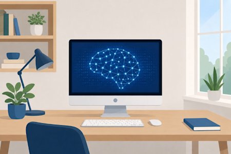 A home computer protected by AI antivirus software.
