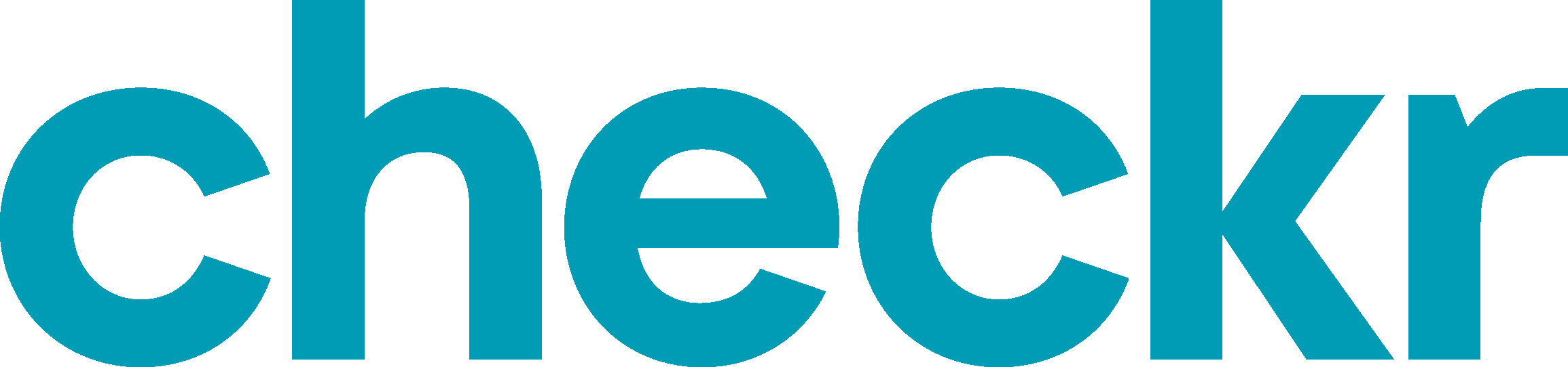 The image displays the word checkr in bold, lowercase letters with a modern sans-serif font, colored in teal blue, on a white background.