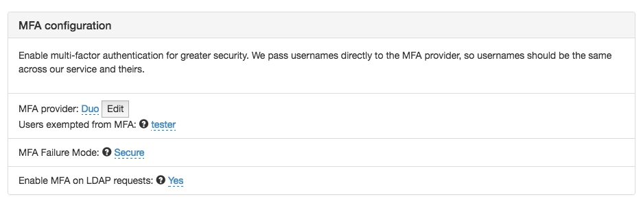 LDAP MFA configuration screenshot