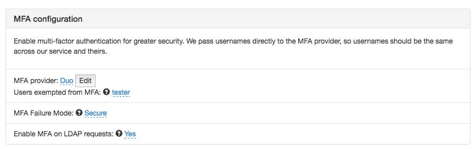 LDAP MFA configuration screenshot
