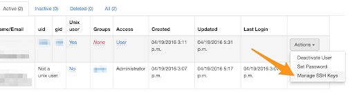 A screenshot of the SSH key management feature