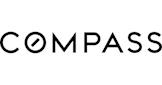 The image displays the word COMPASS in bold, black, uppercase letters. The O is stylized with a diagonal line inside it, resembling a compass needle. The background is white.