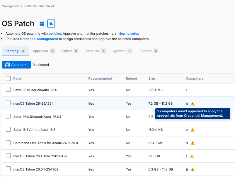 OS Patch credential management in Splashtop AEM.
