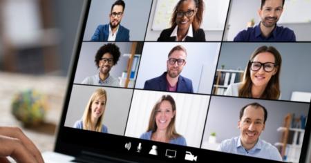 Team members leveraging a live video conference while working remotely