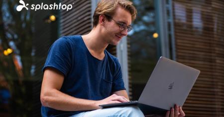 Man Working Remotely Using Splashtop, With Logo Visible