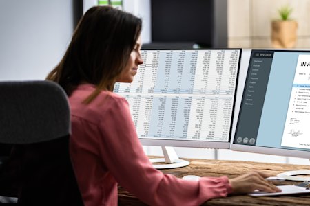 A female accountant using Splashtop's remote access software to control QuickBooks from her home office.