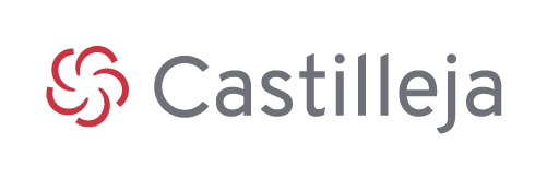 The image shows the word Castilleja in gray text next to a red circular floral logo on a light background.