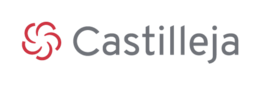 The image shows the word Castilleja in gray text next to a red circular floral logo on a light background.