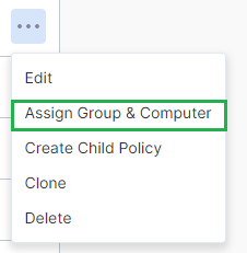 Assigning policies to computers or groups in Splashtop AEM.