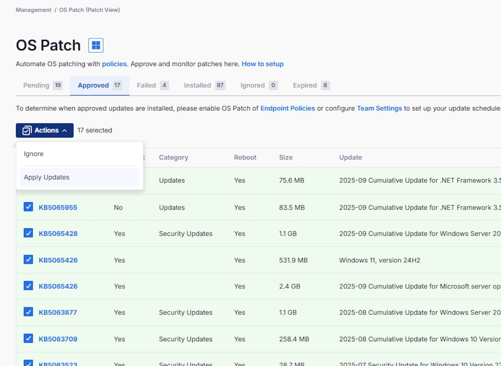 Splashtop OS patch dashboard