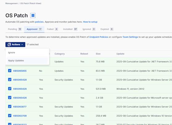 Splashtop OS patch dashboard