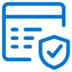 Blue icon showing a web browser window with lines representing text, next to a shield with a check mark, symbolizing online security or verified website protection.