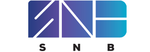 A logo with three gradient blue squares, each containing a white geometric line. The letters S, N, and B are below the squares, corresponding to each shape above.