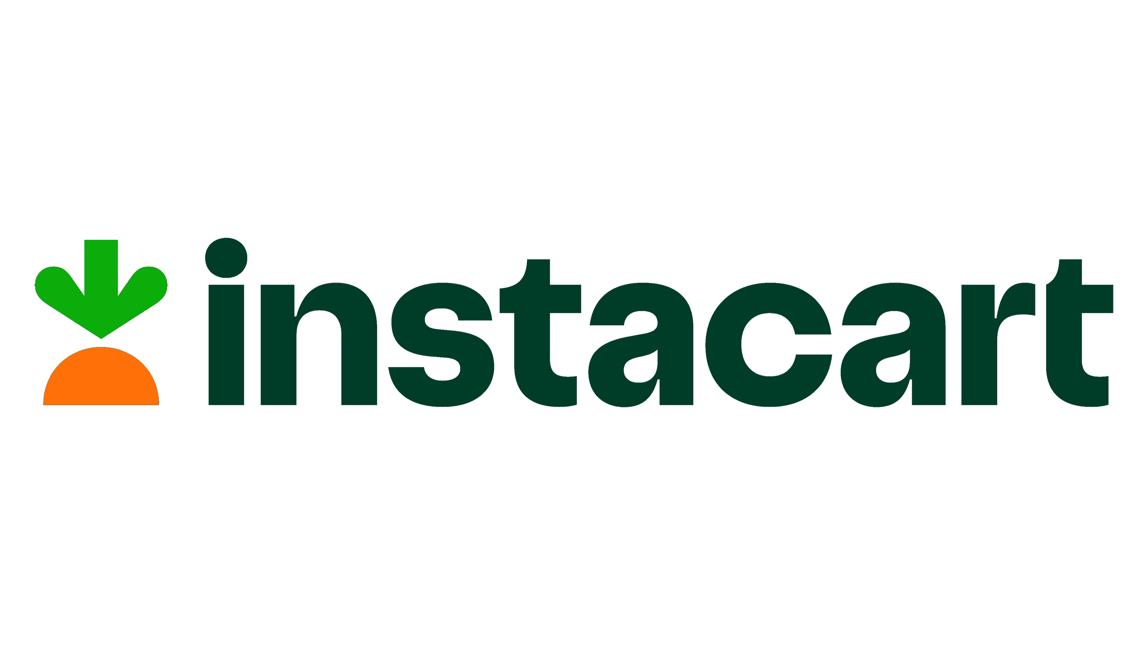 Instacart logo with a green stylized carrot and orange semicircle next to the word instacart in bold, dark green lowercase letters on a light background.