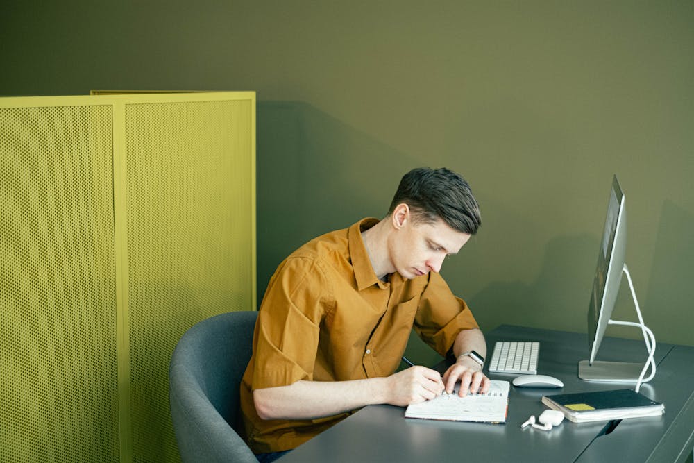 A person working at his desk.